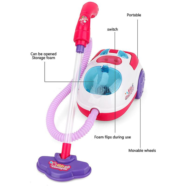 Pretend Play Toy Vacuum Toy For Kids Housekeeping Cleaning Trolley Play Set Mini Clean Up Cart 2