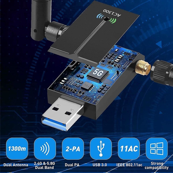 1300mbps lång räckvidd Usb Wifi-adapter för PC-skrivbord Laptop, usb trådlös adapter dual band 2.4ghz 5
