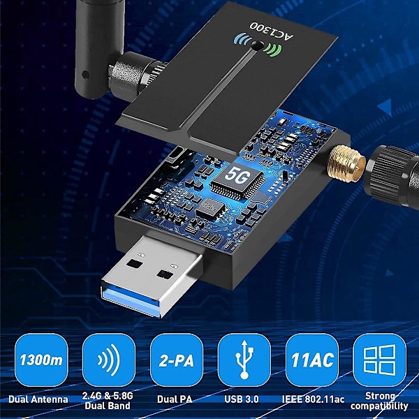 1300mbps Langtrækkende Usb Wifi-adapter Til Pc Desktop Laptop, Usb Trådløs Adapter Dual Band 2.4ghz 5