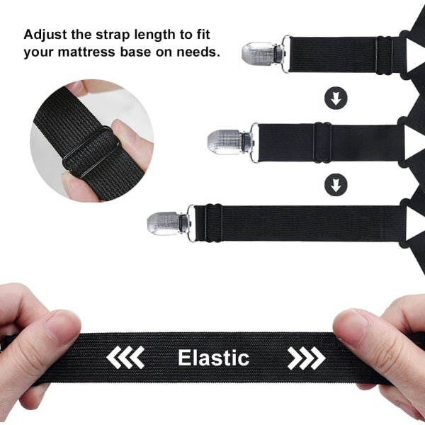 Trekantede Senglaken Klipser 4 stk. Sett Justerbare Senglaken Festemidler med Elastiske Senglaken Stropper Tilpassede Klipser for Senglaken Sofa Pute - Svart