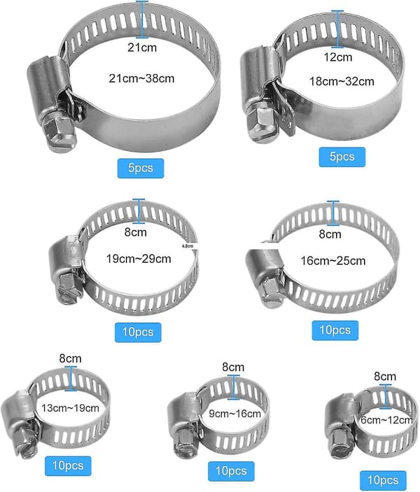 Rustfrit Stål Enkelt Øre Slangeklemme Med 6-38mm Ringklemme Sortimentssæt Til