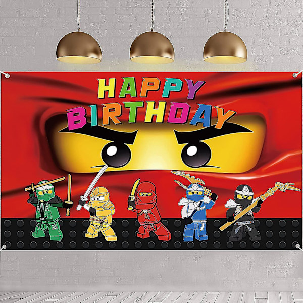 Ninja-syntymäpäiväjuhlatarvikkeet Ninja-aiheiset taustakoristeet Lapset Hyvää syntymäpäivää Banneri Syntymäpäiväjuhlatarvikkeet Pojat Ninja Warrior Syntymäpäiväjuhlat