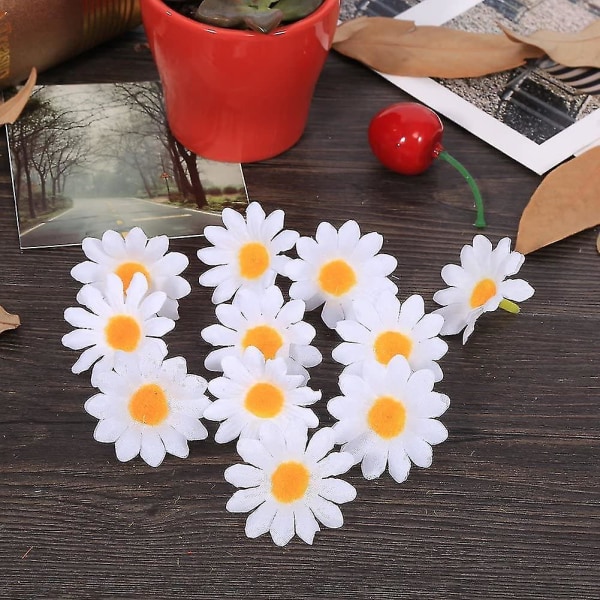 100 stk. Gerbera Daisy kunstige blomster stof blomsterhoveder til gør-det-selv bryllupsfest gør-det-selv dekoration håndværk (hvid)