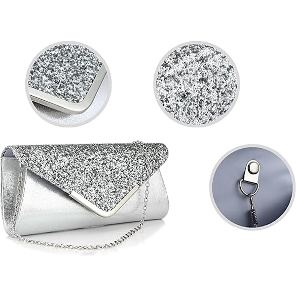 Kvinders Glitter Sequins Kuvert Aften Taske Håndtaske Fest Brude Clutch Pung