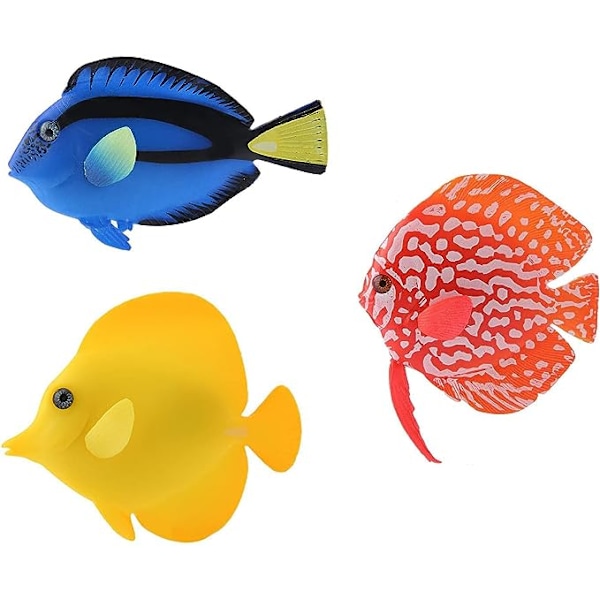 3PCS Konstgjord fisk Akvarium Silikon Flytande Lysande Clownfish Set, Lysande Effekt Dekor Prydnader för Fisk Tank, Undervattens Saltvatten Falsk Färgglad