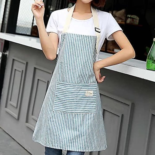Pocketförkläden för kvinnor, 2 stycken blå och kafferandiga justerbara bomullslinne Kökskockhaklappar för matlagning, grillning, bakning, trädgårdsarbete