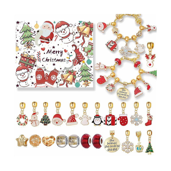Julekalender, Piger Jule 24 Dages Nedtællingskalender Diy Charm Armbånd Blind Box, 22 Charm Perler,b