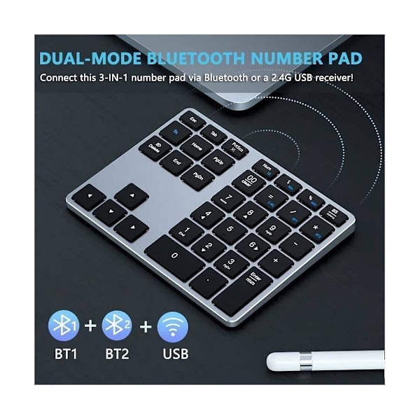 Bluetooth Nummerblok, 35 Taster Trådløst Numerisk Tastatur, Bærbart Slankt Bluetooth Numpad Til Bærbar Computer, ,