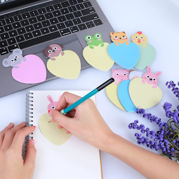 Söta Djur Sticky Notes, 8-pack Cartoon Sticky Notes Djurformade Markeringar Flaggor Självhäftande Memoblock Studenter Hem Kontor Rumskamrat
