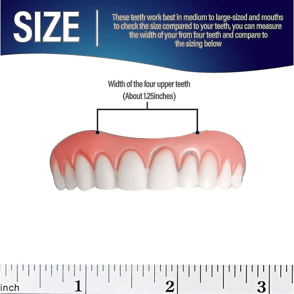 Pt 2 st falska tänder, tandproteser Tänder för överkäke, natur och bekväma två