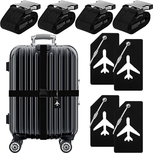 4-paks bagageremmesæt Justerbare kuffertbælter Silikone-bagagemærker Rejsekuffertmærker med navne-id-kort til rejsetilbehør til bagagekuffert