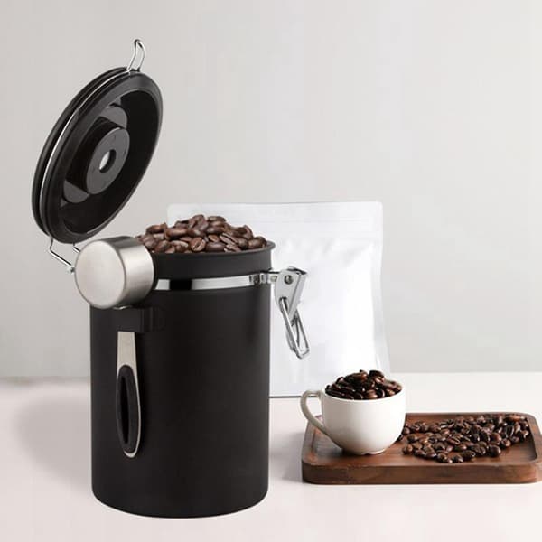 Kaffebehållare, 1,5 l Kaffebehållare Envägs CO2-ventil med datumspårning, för förvaring av te, kaffe