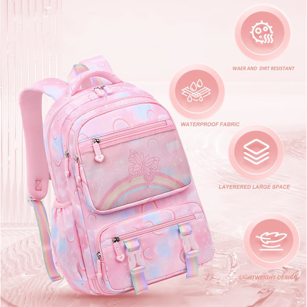Kawaii skolryggsäck flickor ryggsäck regnbåge bok väska söt skolväska laptop resväska (lila)