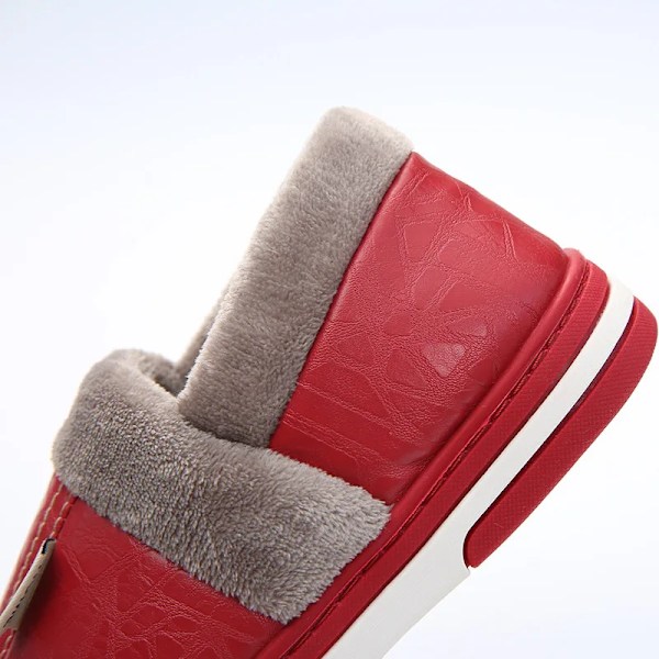 Herreslippers i imiteret pels - varme, vandtætte, indendørs, flade klipklappere, soveværelsessko, sorte, store størrelser 50-51 Red2 38-39