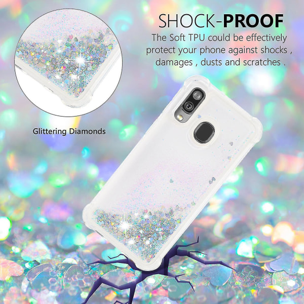 Samsung Galaxy A40 Case Glitter Nestemäinen Läpinäkyvä Sparkly Kiiltävä Bling Kristallinkirkas virtaava Quicksand Cover Tpu Silikoni - hopea