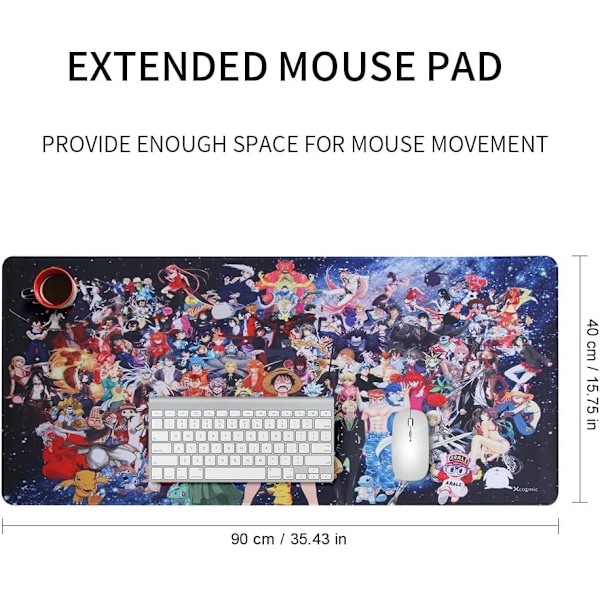 Gaming mussemåtte, 900 x 400 mm stor mussemåtte, Anime mussemåtte, XXL mussemåtte, Kontor skrivebords måtte stor størrelse, Personlig design (UK02 x mix)