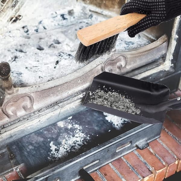 Eldstadsaskespade och borste set - Uppgraderad metallspade och eldstadsborste set Stora eldstad verktyg