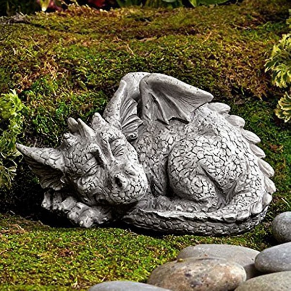 Söt sovande baby drake staty trädgård prydnad konst harts hantverk lång med vinge