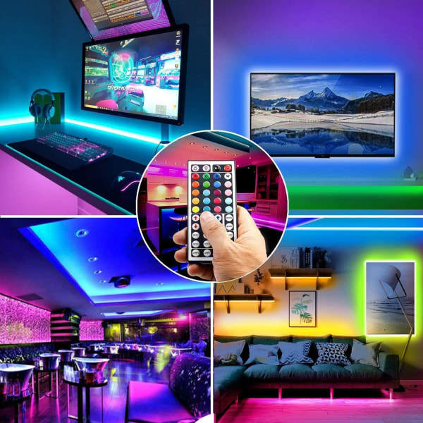 Led-stripe lys, 30m led-lys med 44-tasters fjernkontroll, fleksibel RGB fargeskiftende led-lysstriper for soverom, fest (15mx2)