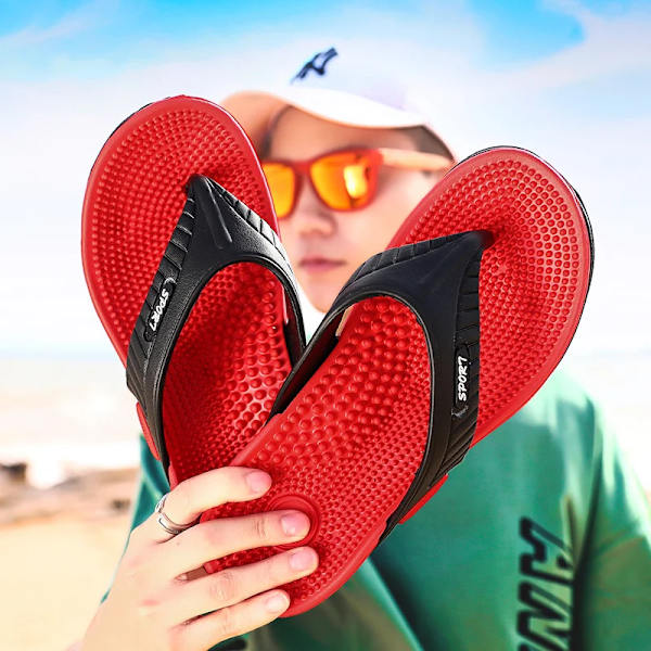 Herres badeværelse flip flops skridsikre afslappede strandsandaler skridsikre hjemmesko Rojo 40