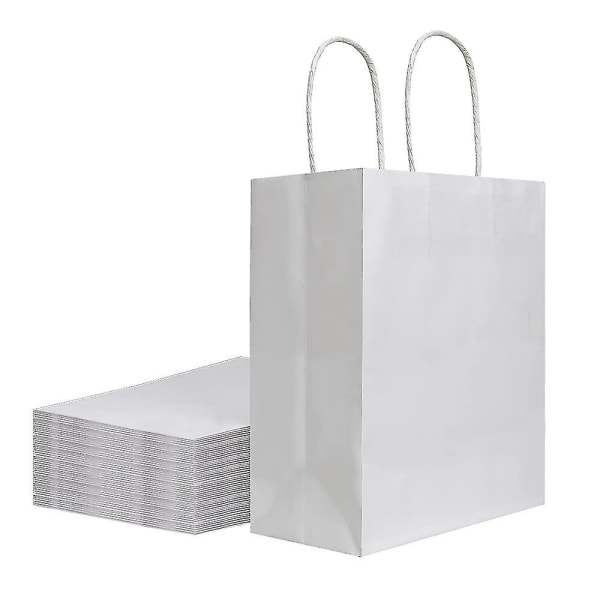 25 pakke 10,2x4,7x12,9 tommer Medium hvit kraftpapirposer med håndtak Bulk