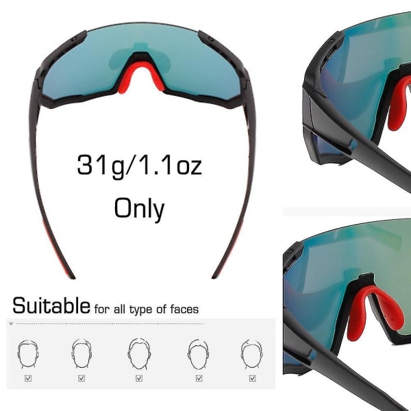 Sports Cykel solbriller med 2 udskiftelige linser Uv400 beskyttelse Mtb Road Riding Fiskeri Golf Baseball Løbebriller - Sort+rød