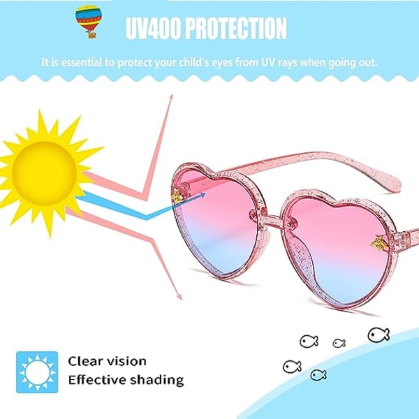 Hjärtformade solglasögon för barn för toddler flickor i åldern 3-10 Söt mode UV400-skydd
