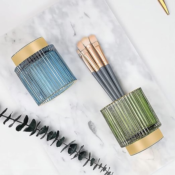 Makeup Penselholder Organizer, Krystal Kosmetik Makeup Pensel Glas Pensel Opbevaringsholder, Vintage Make Up Pensel Kop Pen Blyant Holder stribet vase (Blå