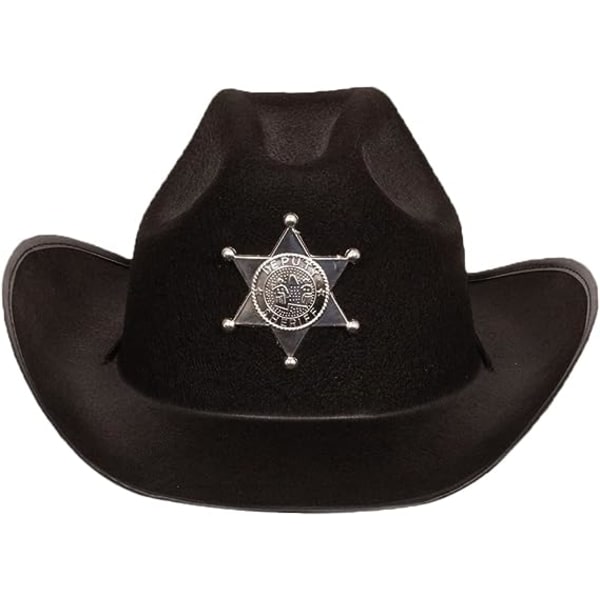 Lasten musta sheriffi Cowboy-hattu - Sheriffijuhla - Poliisipukeutuminen - Piirustusnauhahattu - Hauskat juhlahatut