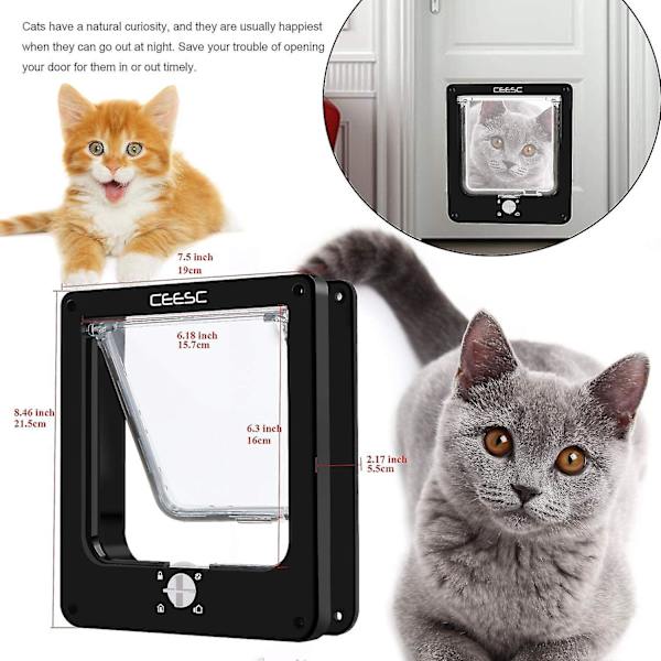 Kattlucka med Magnetisk Djurdörr, Rotationslås med 4 Vägen, för Katter (Medium Svart)_happyshop