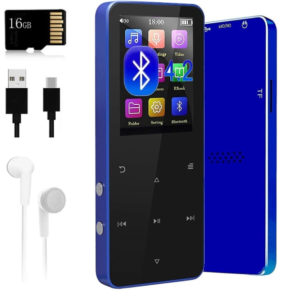 16gb mp3-spelare, mp3-spelare med Bluetooth 4.2, uppgraderad förlustfritt ljud Sportmusikspelare med FM-radio/röstinspelning/e-bok/foto