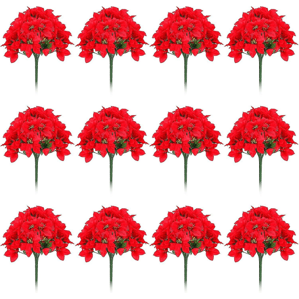 7 Huvuden Jul Konstgjorda Julstjärna Blommor Faux Julstjärna Buske Buketter Silke Julstjärna Julgran Prydnader Julstjärna