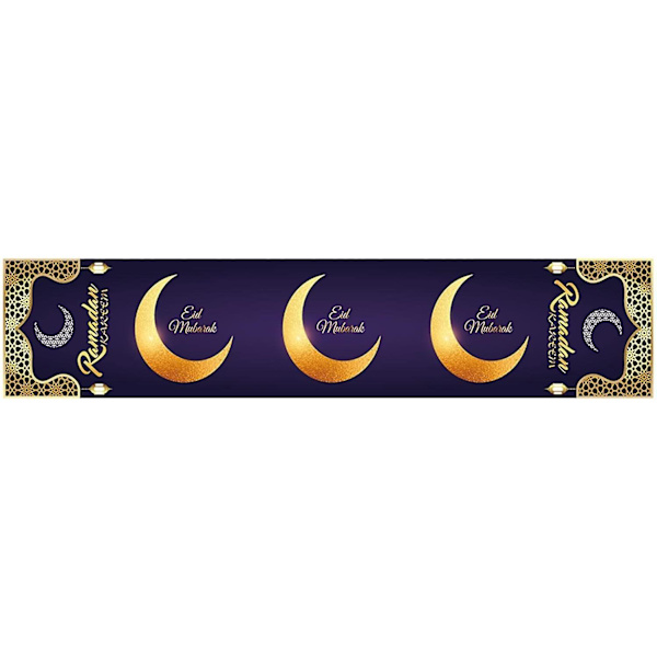 Mån Bordduk - Guld Lila Eid Al-fitr Bordsdekorationer | 71\"x14\" Bohemisk Stil Matsal Kök Rektangulär Bordsduk,