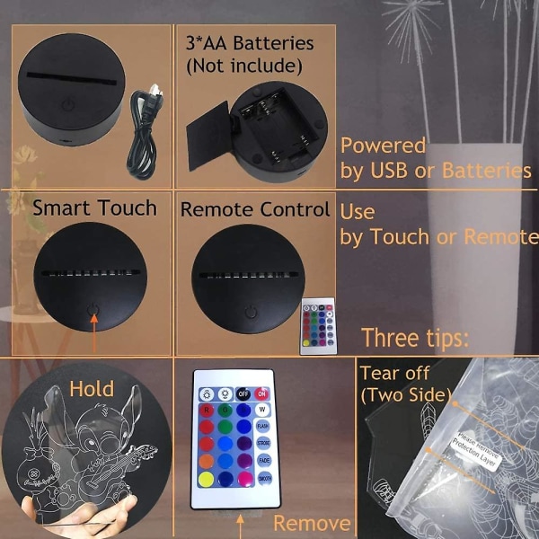 Wekity Dyr 3D LED Natlampe, Skildpadde Tegneserie Dekoration Bordlampe, Smart Touch & Fjernbetjening Natlampe, Bedste Fødselsdag Feriegave (skildpadde)