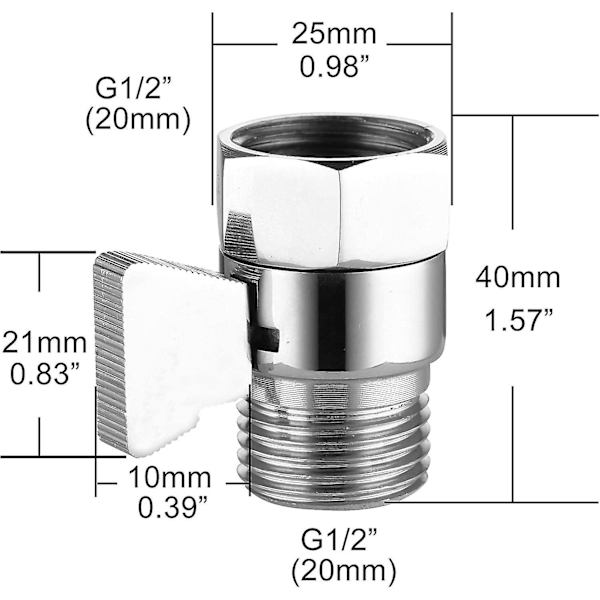 Brus Shower Flow Control Valve 1/2\" Messing Stopventil Til Bruseslange