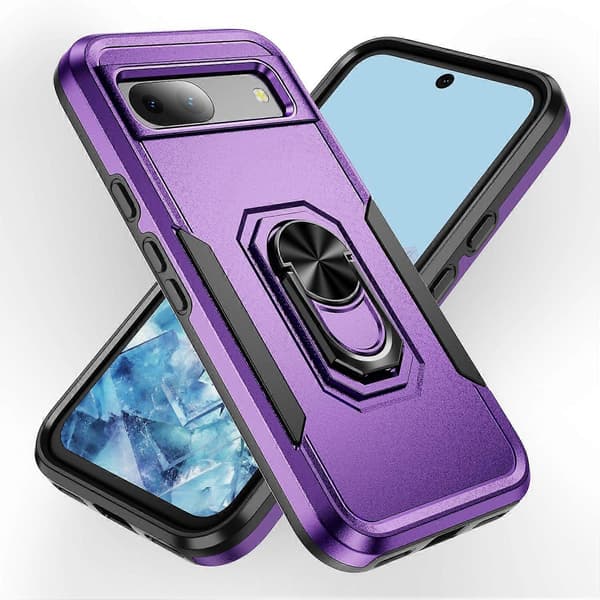 Til Google Pixel 8a Cover Militærkvalitet Ring Kickstand PC + TPU Telefoncover Purple+Black