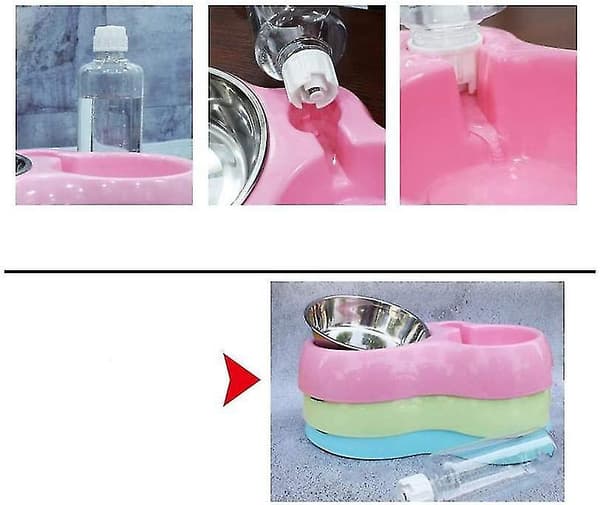 Vann- og tørrfôrdispenser for katt og hund, blå