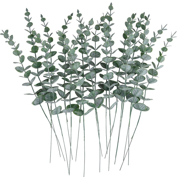 18 stykker/parti Kunstig plante Silke Plast Blomster Eucalyptus Blader Stengler Grener Blomsterbuketter Kransarrangement Hjemmebord Hage Bryllupsgrønn
