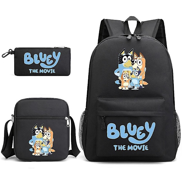 Bluey kolmiosainen koululaukku Black 3