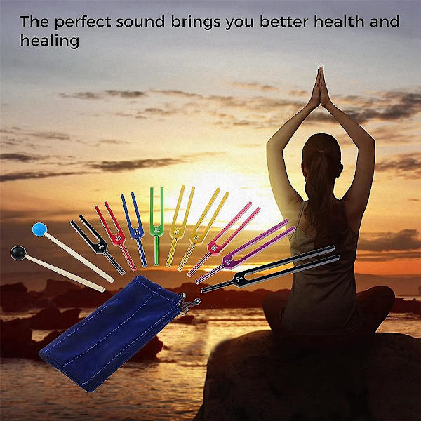 9-delt Stemmegaffel Sæt, Stemmegafler til Healing Chakra, Lydterapi, Hold Kroppen, Sindet og Ånden i Perfekt Harmoni