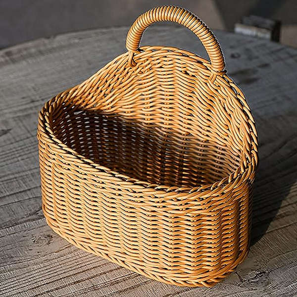 Håndlavet vævet hængekurv, håndlavet vævet pileflet blomsterkurv med fiberfor, naturlig flettet håndlavet opbevaringskurv til hjem, have, bryllup