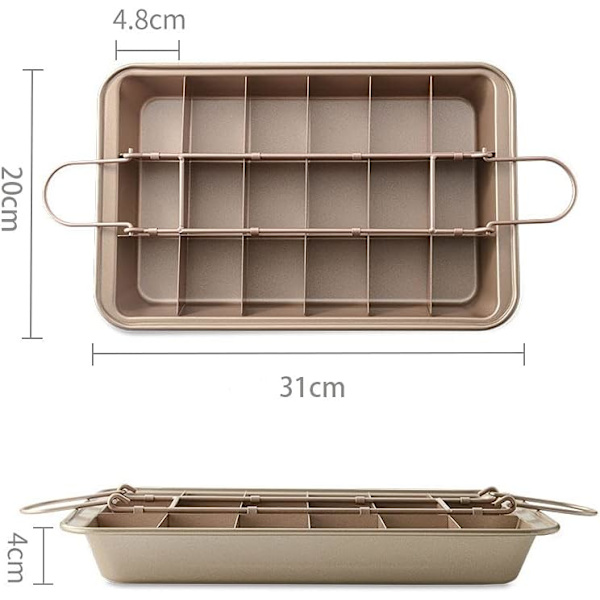 Brownieform med skillevegger, 18 forhåndskutte bakebrett for brownies, Browniekakeform med skillevegger, sjokoladekakeform, ikke-klebende delt brownie