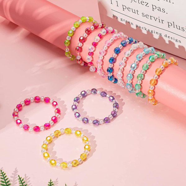 12 stk Perlearmbånd Barnarmbånd For Jenter Prinsessearmbånd Regnbuesmykker For Tenåringsjenter Strekkarmbånd Festgaver