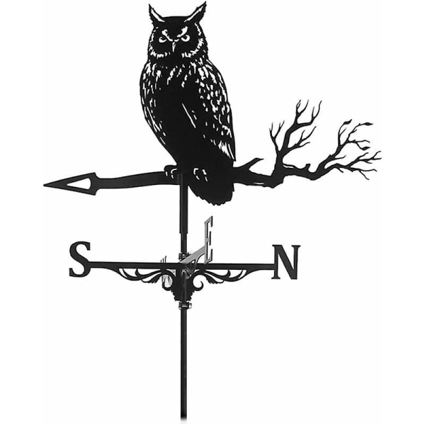 Metal Weathervane Owl, hageinnsats i rustfritt stål, retro retningsindikator, hagevindspinnerdekorasjoner