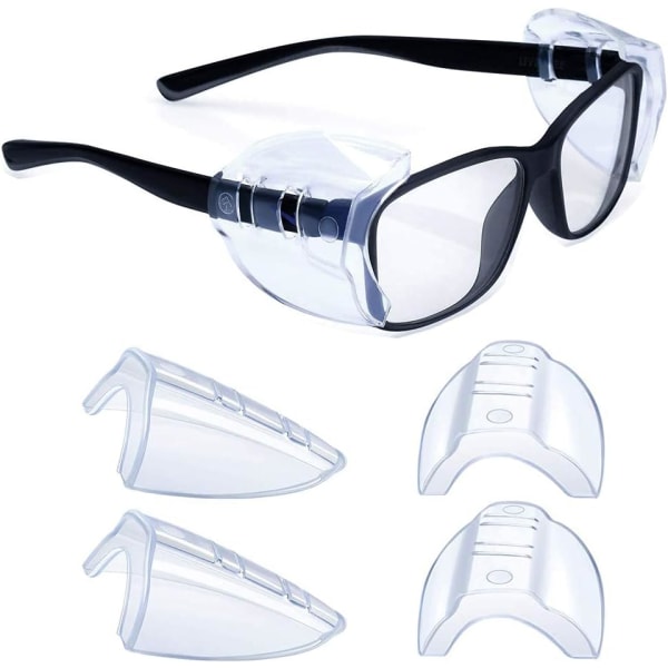 2 par glasögon sidoskydd, Sätt på genomskinliga sidoskydd, passar medelstora till stora glasögon