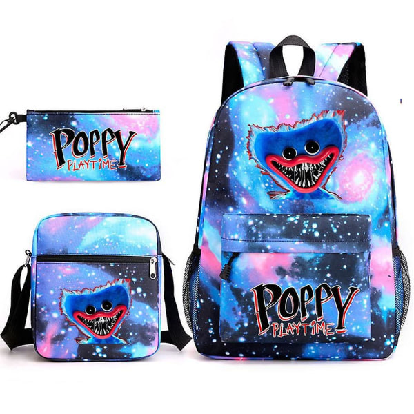 3 stk sett Anime Game 3d Poppy Playtime Monster ryggsekker Messenger Bag Blyantveske Lerret skoleveske for studentbarn