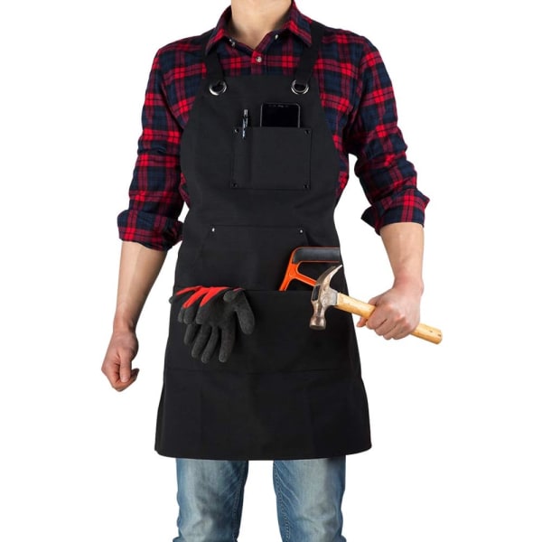 16 Oz Canvasförkläde för Män - Svart Hållbart Arbetsförkläde för Snickare, Träarbetare, Smed, Grill, Verkstad (2-pack)
