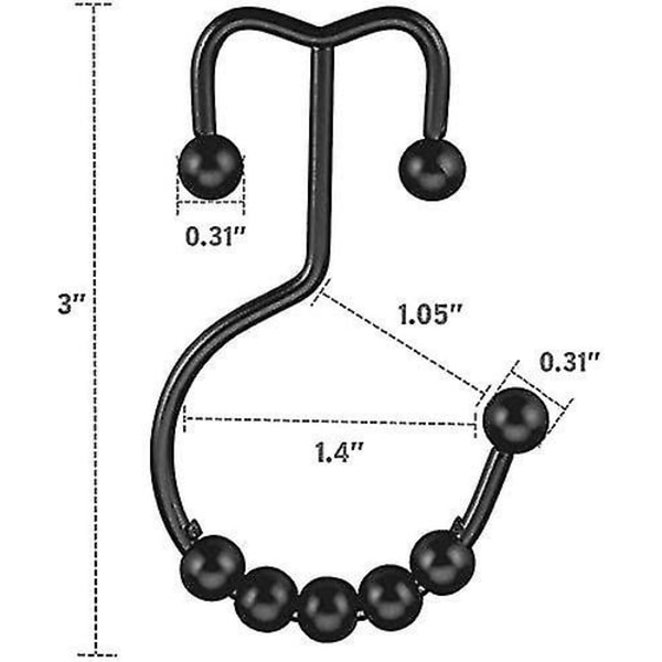 Gardinhængeringe, rustfrit stål bruseforhængsringe metal dobbelt glide brusekroge