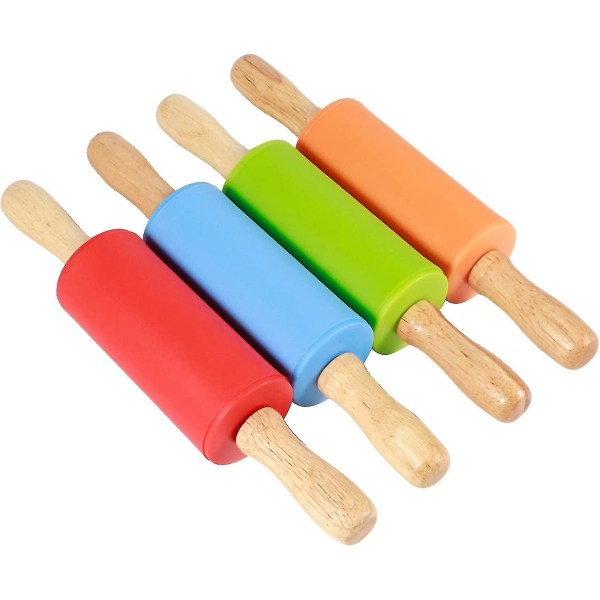 Sæt med 4 mini silikone kageruller, kagerulle til børn med træhåndtag
