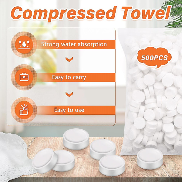 500 stk engangs komprimerede håndklædeservietter Tablet rejsevæv